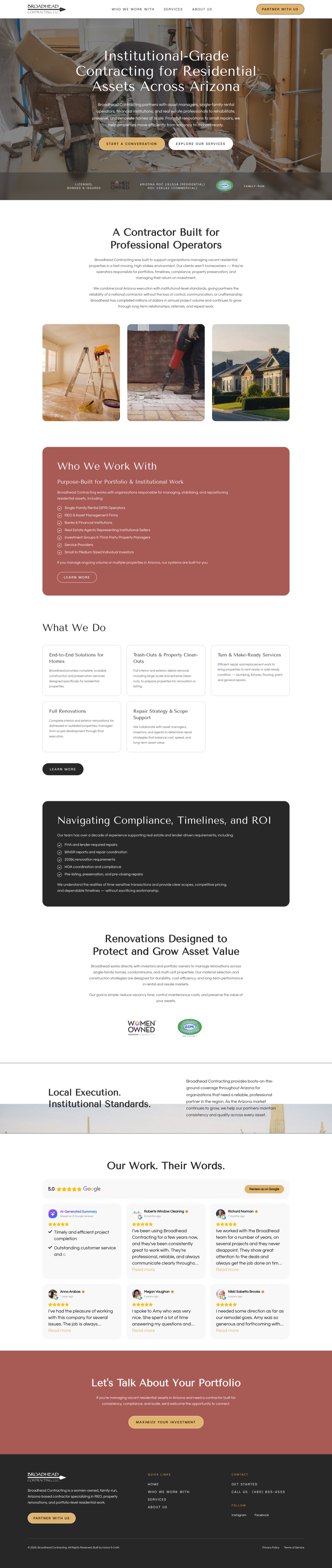 Broadhead Contracting website after the Honor & Craft rebuild