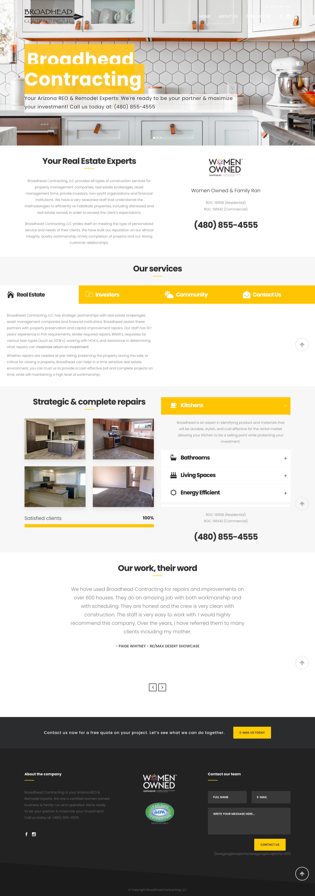 Broadhead Contracting website before the rebuild